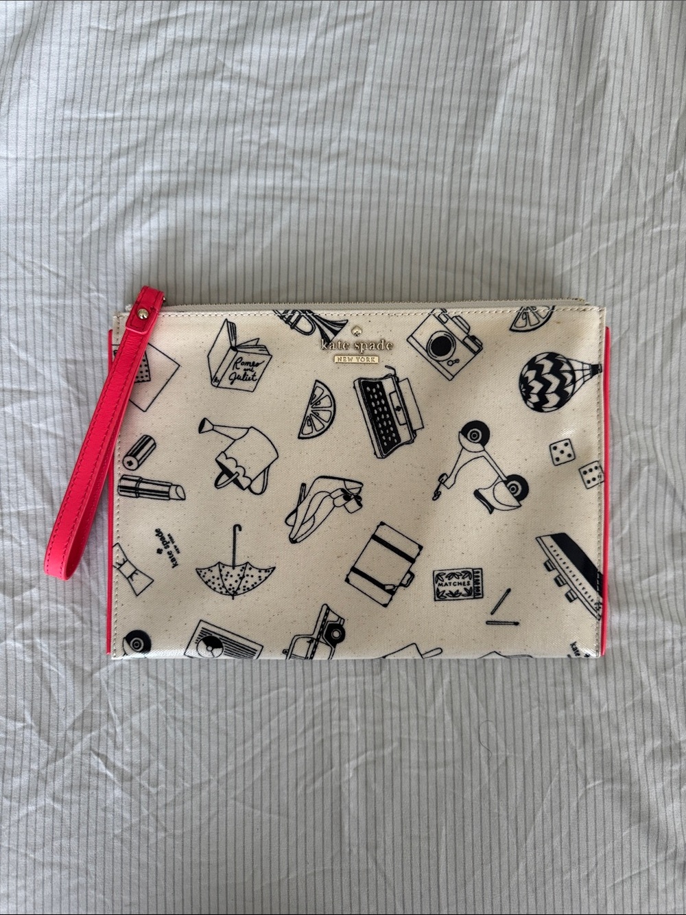 Kate Spade Summer Icon Print Wristlet with Hot Pink Trim